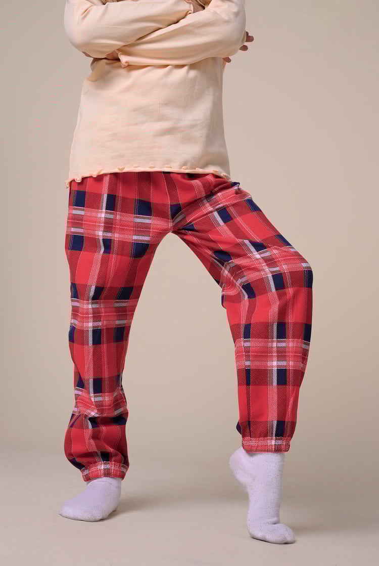 Girls Solid Top & Check Pyjama Set (2/3yrs-8/9yrs)