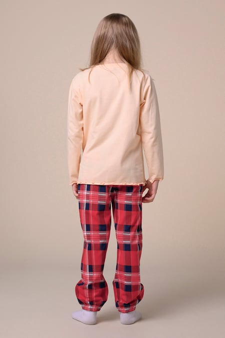 Girls Cream Solid Top & Check Pyjama Set (2/3yrs-8/9yrs)