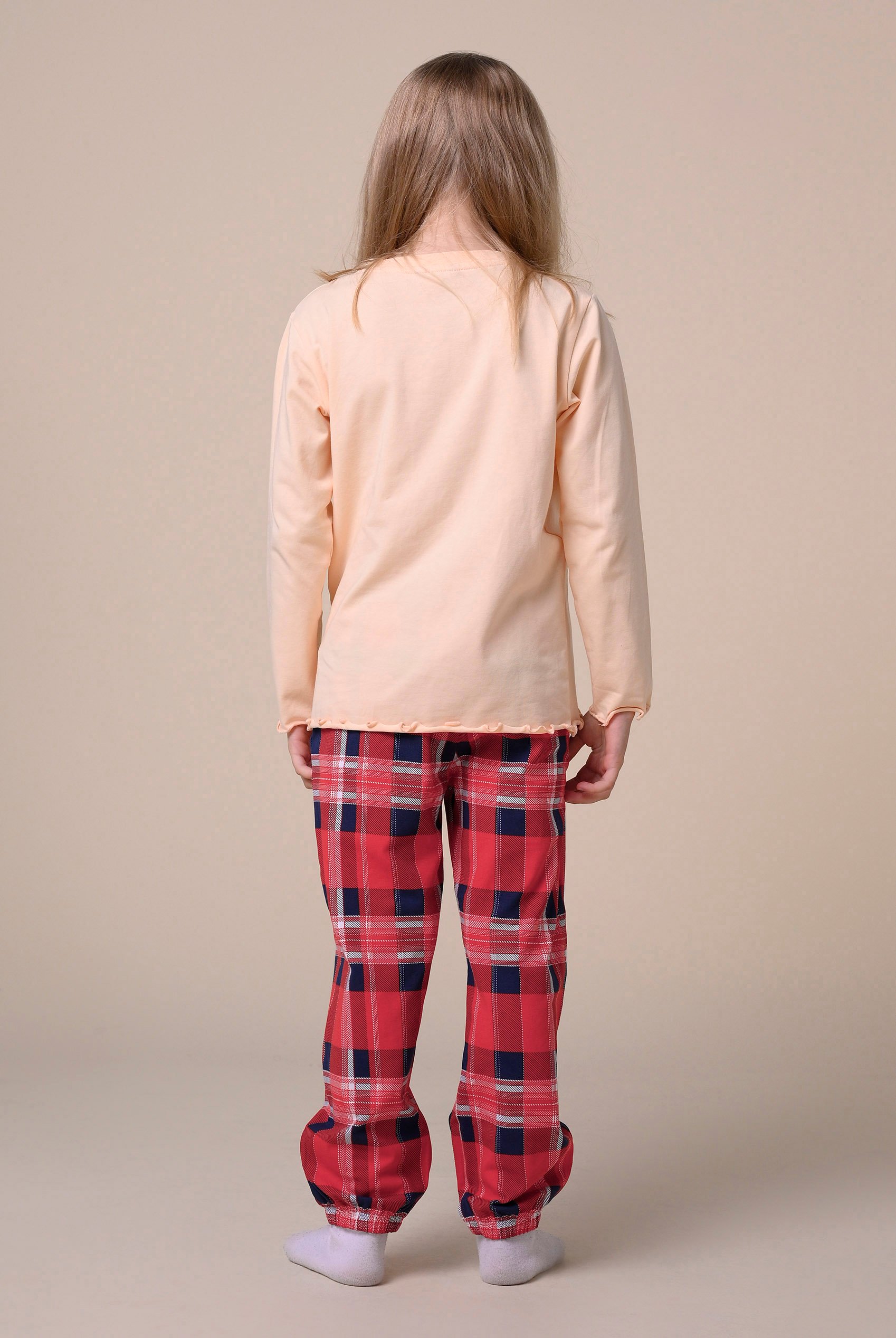 Girls Solid Top & Check Pyjama Set (2/3yrs-8/9yrs)