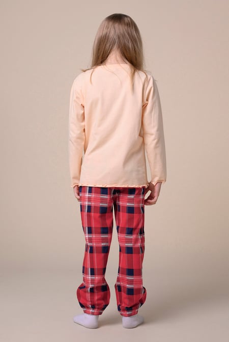 Girls Cream Solid Top & Check Pyjama Set (2/3yrs-8/9yrs)