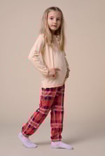 Girls Solid Top & Check Pyjama Set (2/3yrs-8/9yrs)