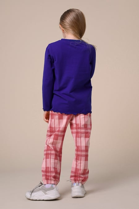 Girls Blue Solid Top & Check Pyjama Set (2/3yrs-8/9yrs)