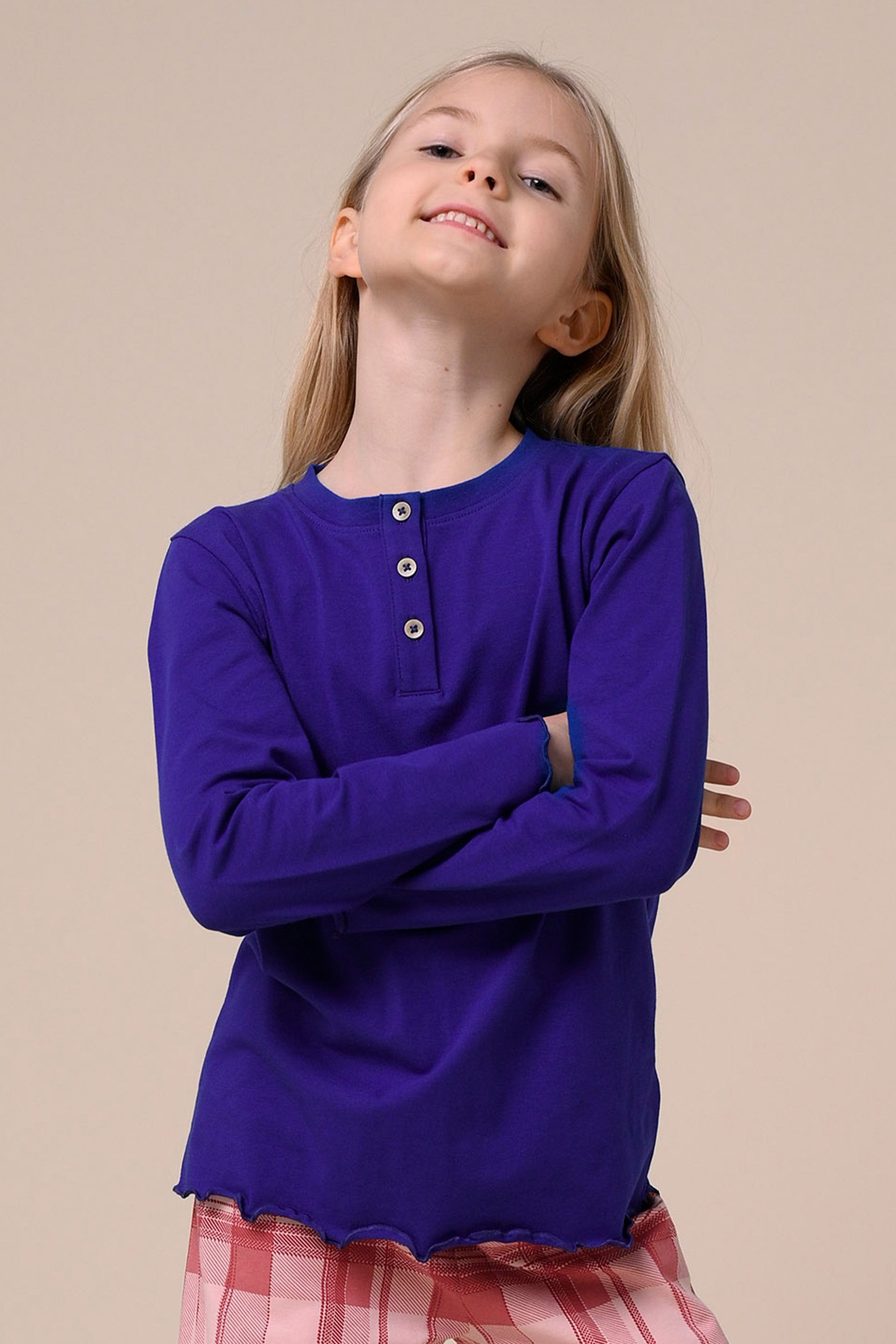 Girls Solid Top & Check Pyjama Set (2/3yrs-8/9yrs)