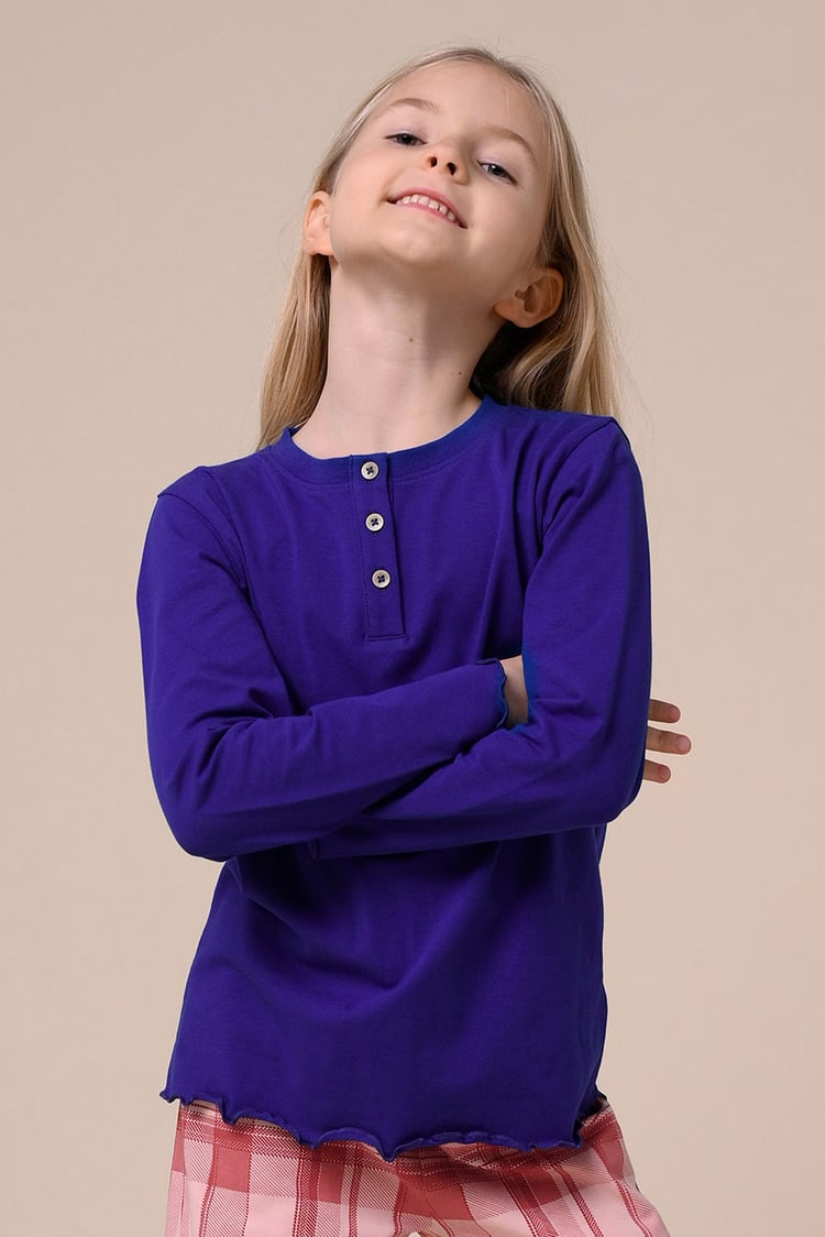 Girls Solid Top & Check Pyjama Set (2/3yrs-8/9yrs)