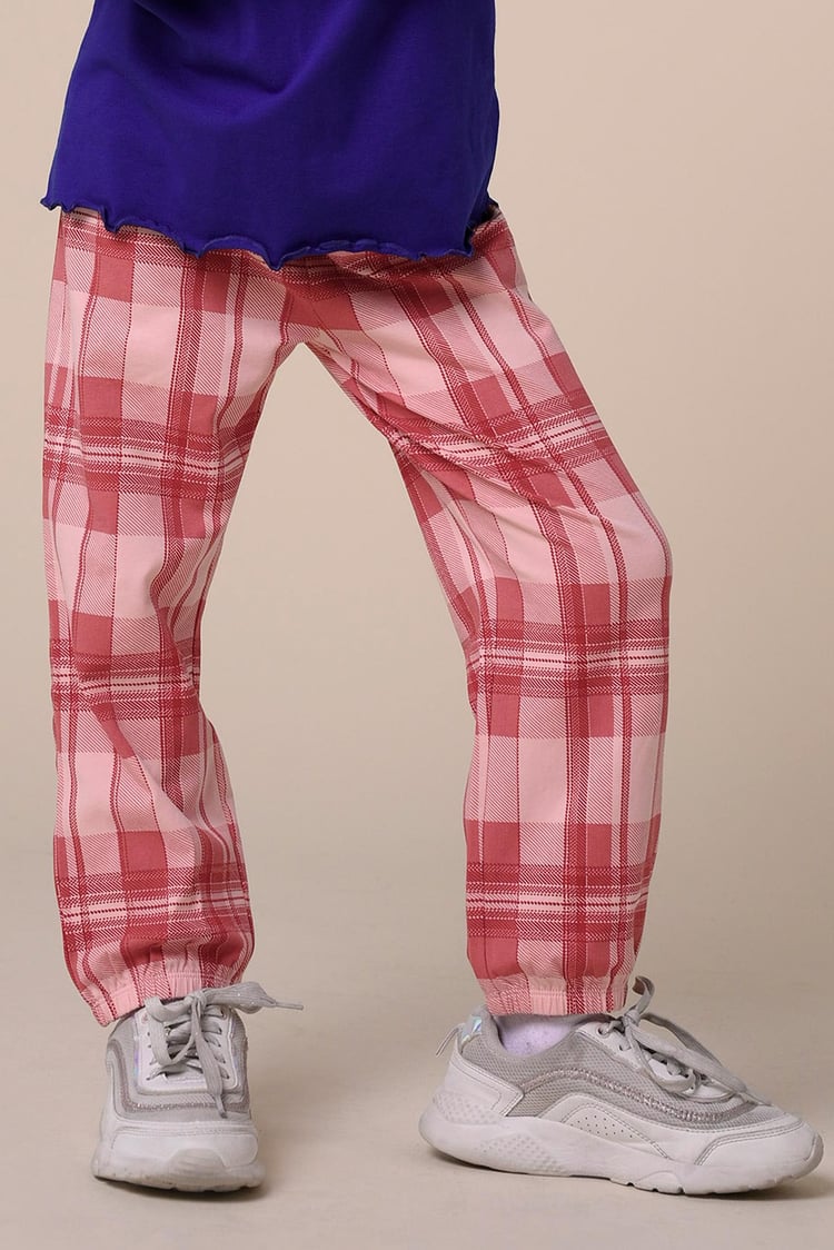 Girls Solid Top & Check Pyjama Set (2/3yrs-8/9yrs)