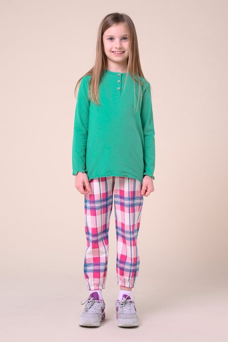 Girls Cream Solid Top & Check Pyjama Set (2/3yrs-8/9yrs)