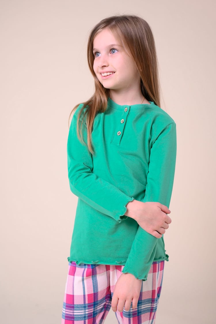 Girls Solid Top & Check Pyjama Set (2/3yrs-8/9yrs)