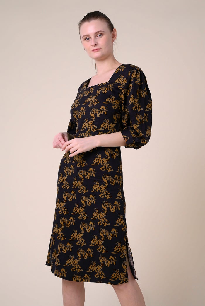 Womens Printed Square Neck Dress