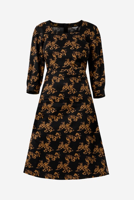 Womens Black Printed Square Neck Dress