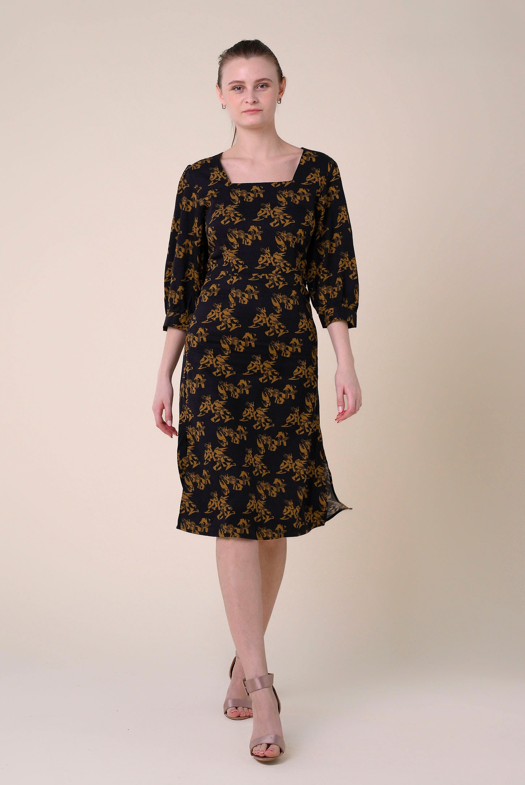 Womens Printed Square Neck Dress