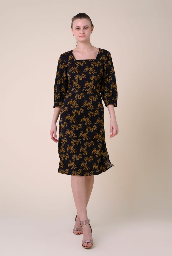 Womens Printed Square Neck Dress