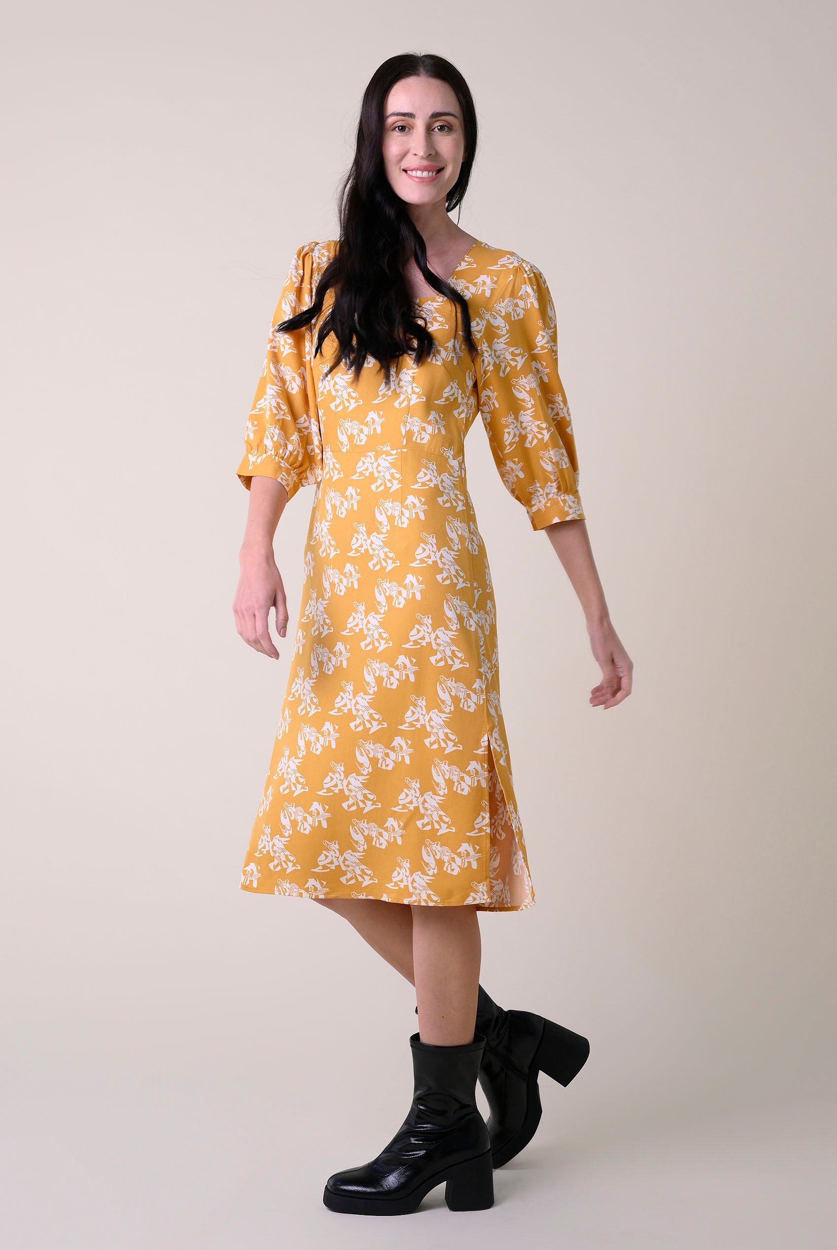 Womens Printed Square Neck Dress