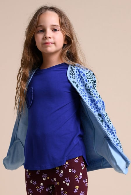 Girls Blue Daisy Pocket Tee With Lace (2/3yrs-8/9yrs)