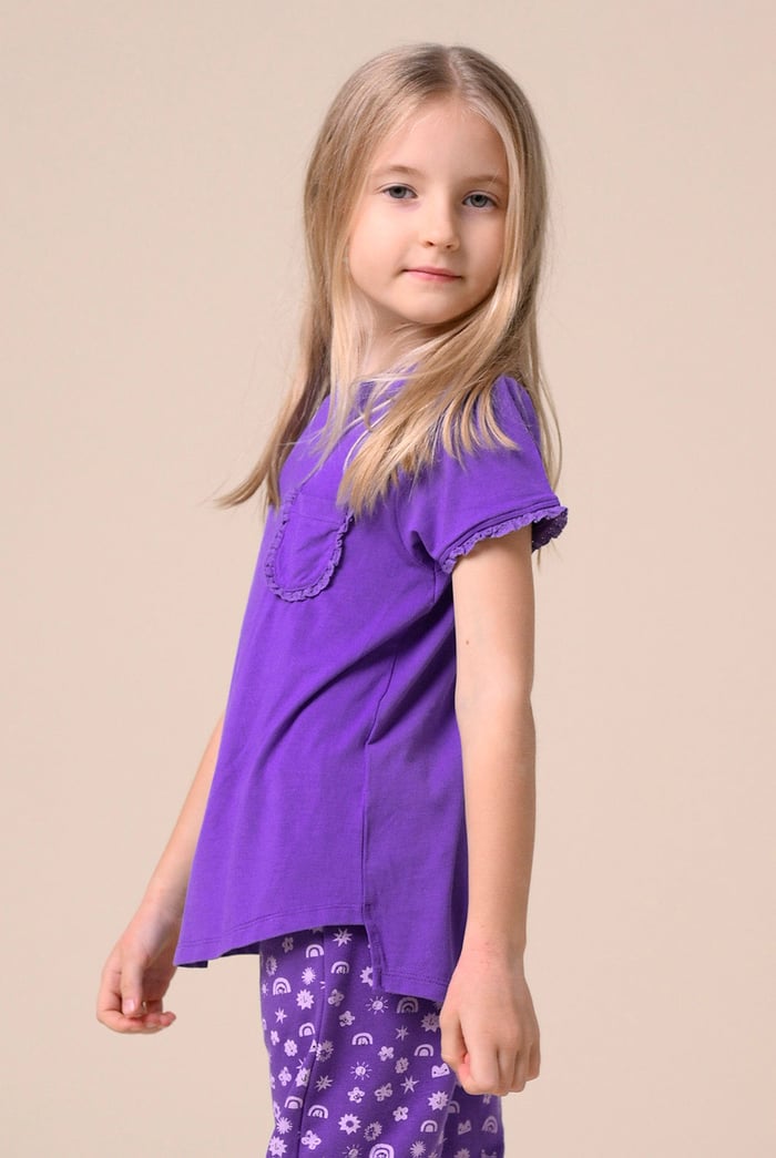 Girls Daisy Pocket Tee With Lace (2/3yrs-8/9yrs)
