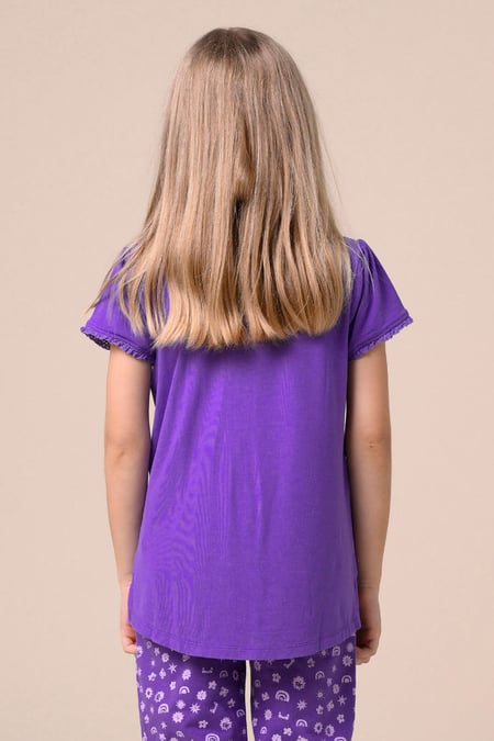Girls Purple Daisy Pocket Tee With Lace (2/3yrs-8/9yrs)
