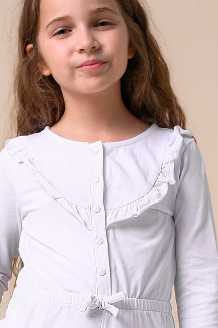 White Frill Detail Button Through Jumpsuit (2yrs-9yrs)