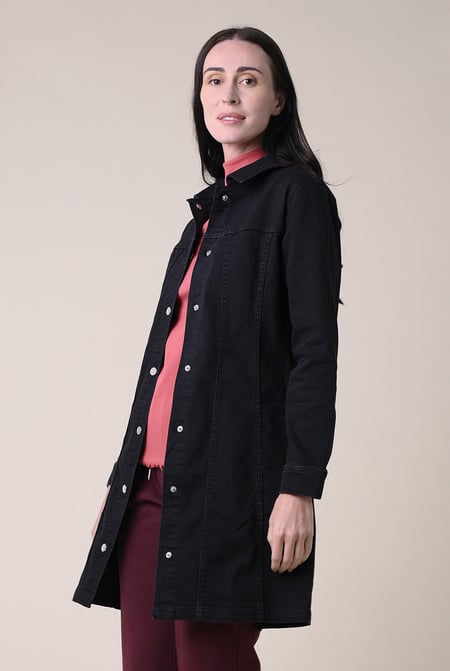 Womens Black Black Slim Longline Jacket
