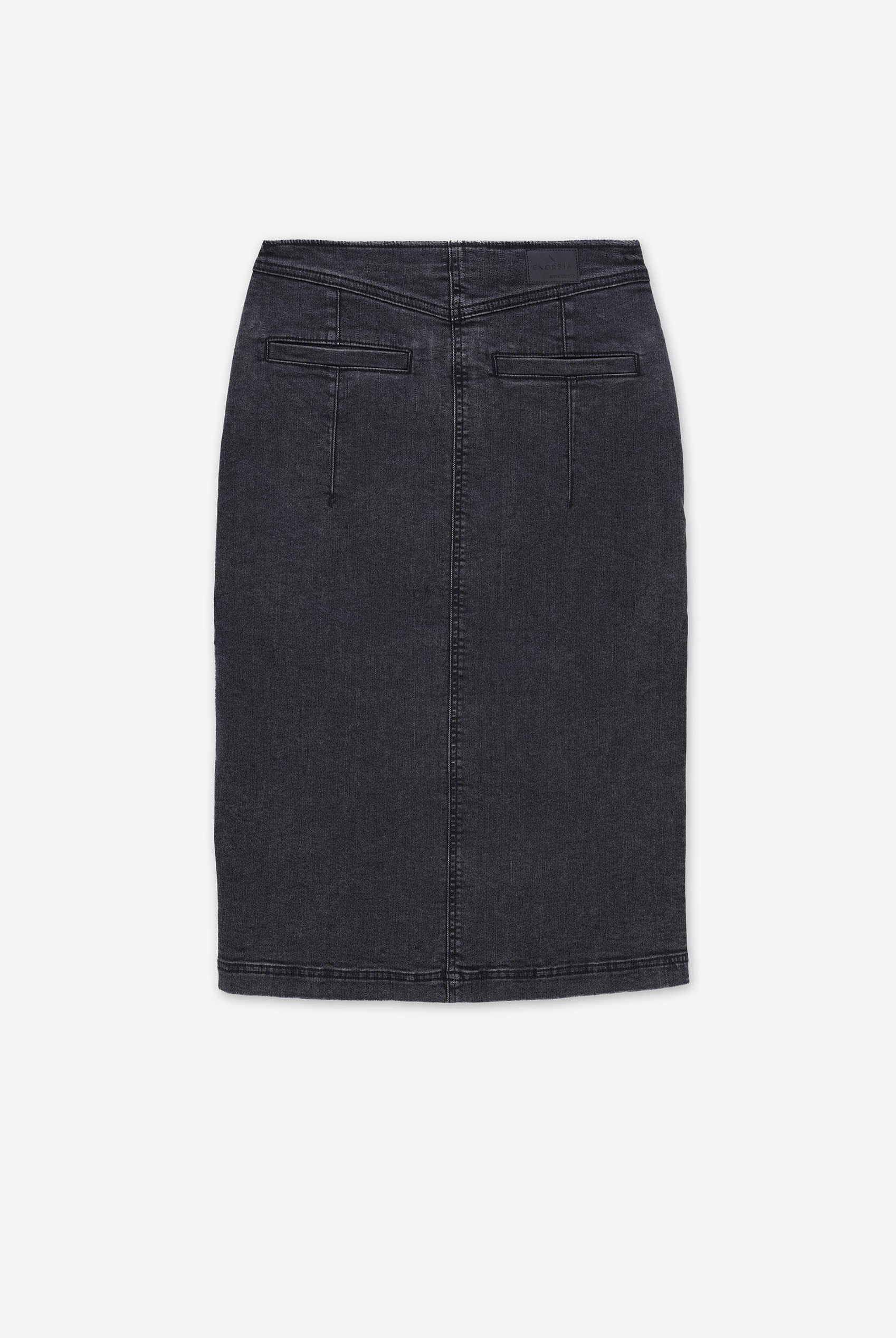 Washed Black Denim Midi Skirt