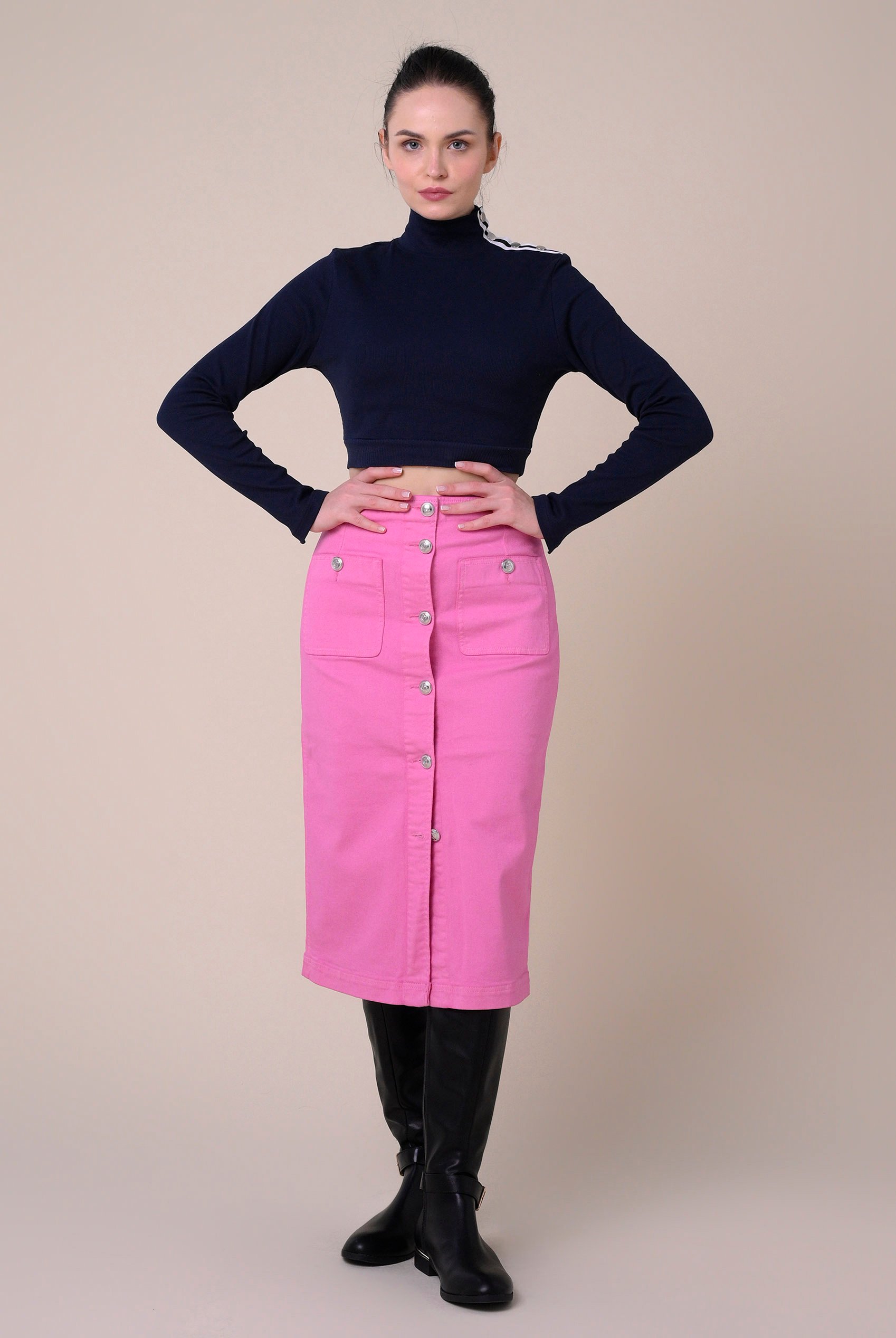 Coloured Denim Midi Skirt