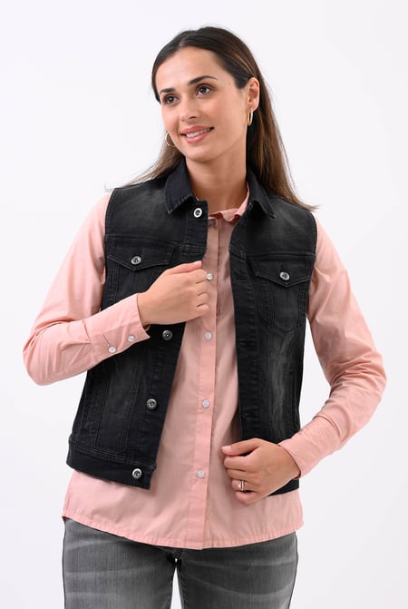 Womens Black Black Classic Denim Jacket