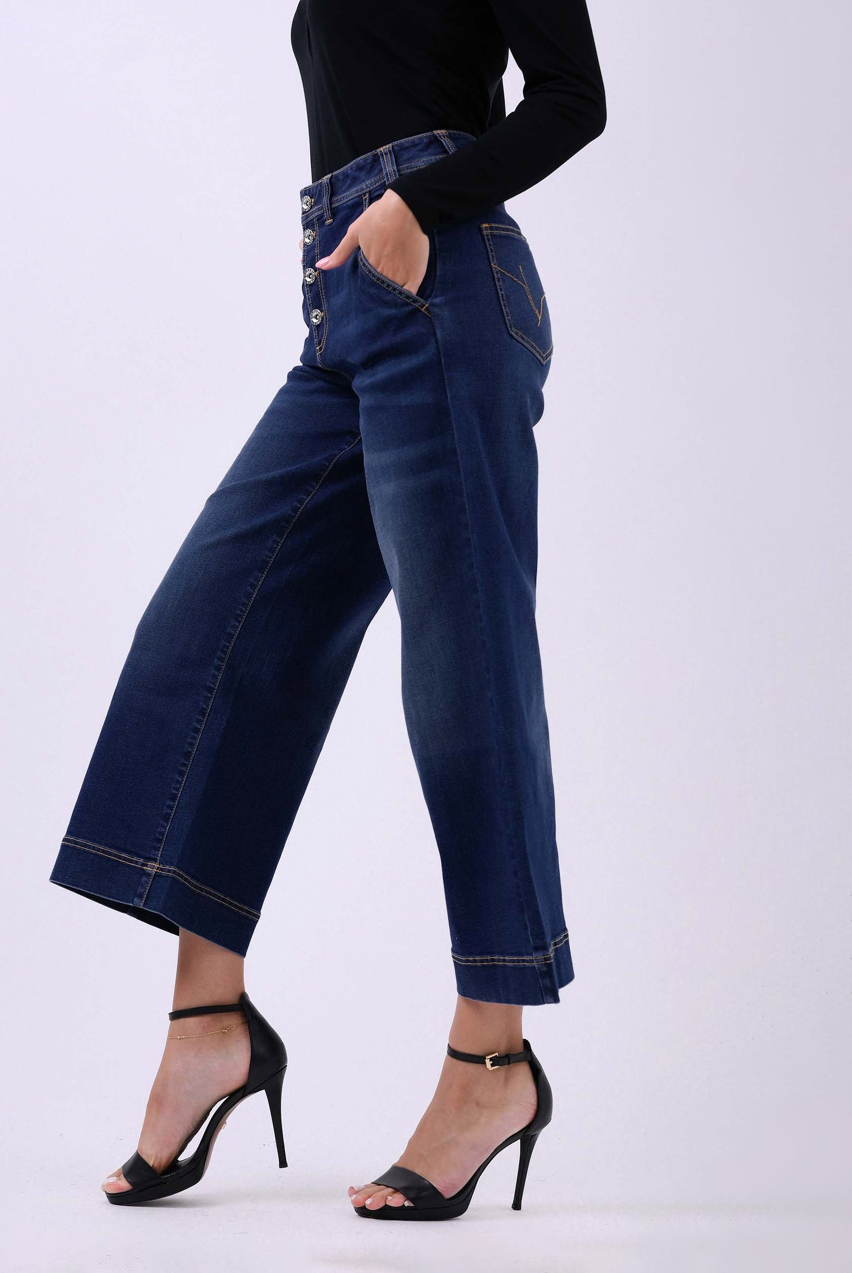Womens High Waist Denim Culottes