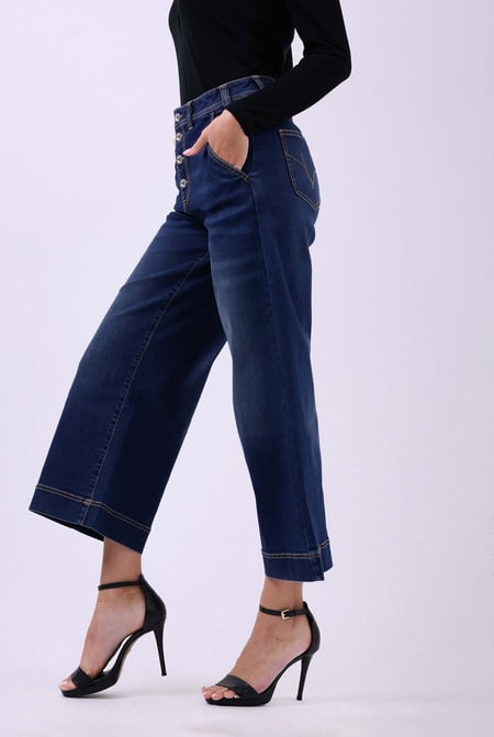 Womens Deep Blue High Waist Denim Culottes