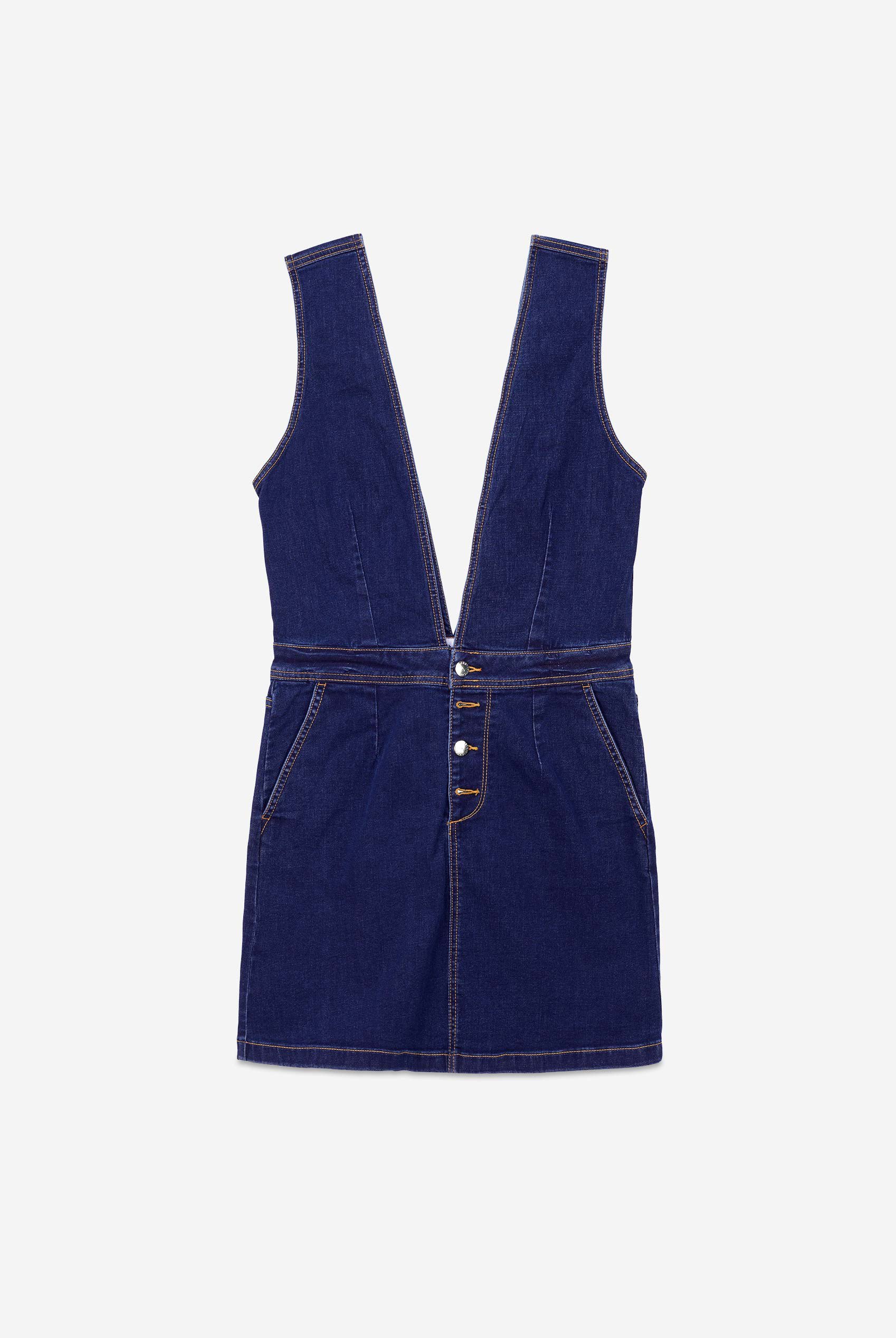 Womens Plunge V-Neck Denim Mini Dress