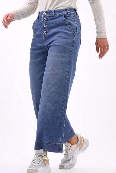 Womens Mid Blue High Waist Denim Culottes