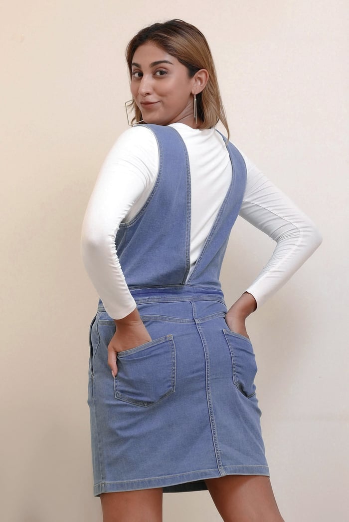 Womens Plunge V-Neck Denim Mini Dress