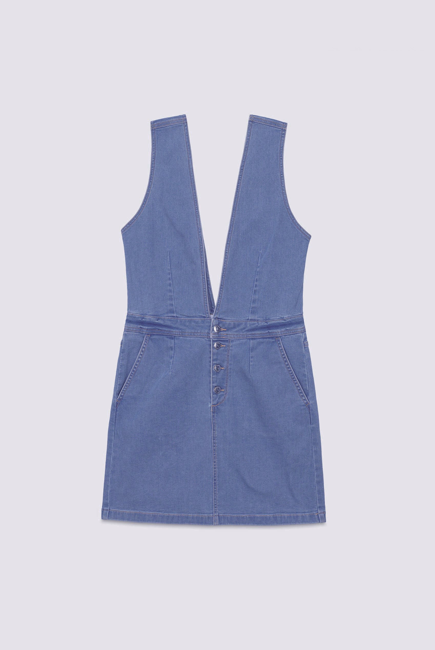 Womens Plunge V-Neck Denim Mini Dress