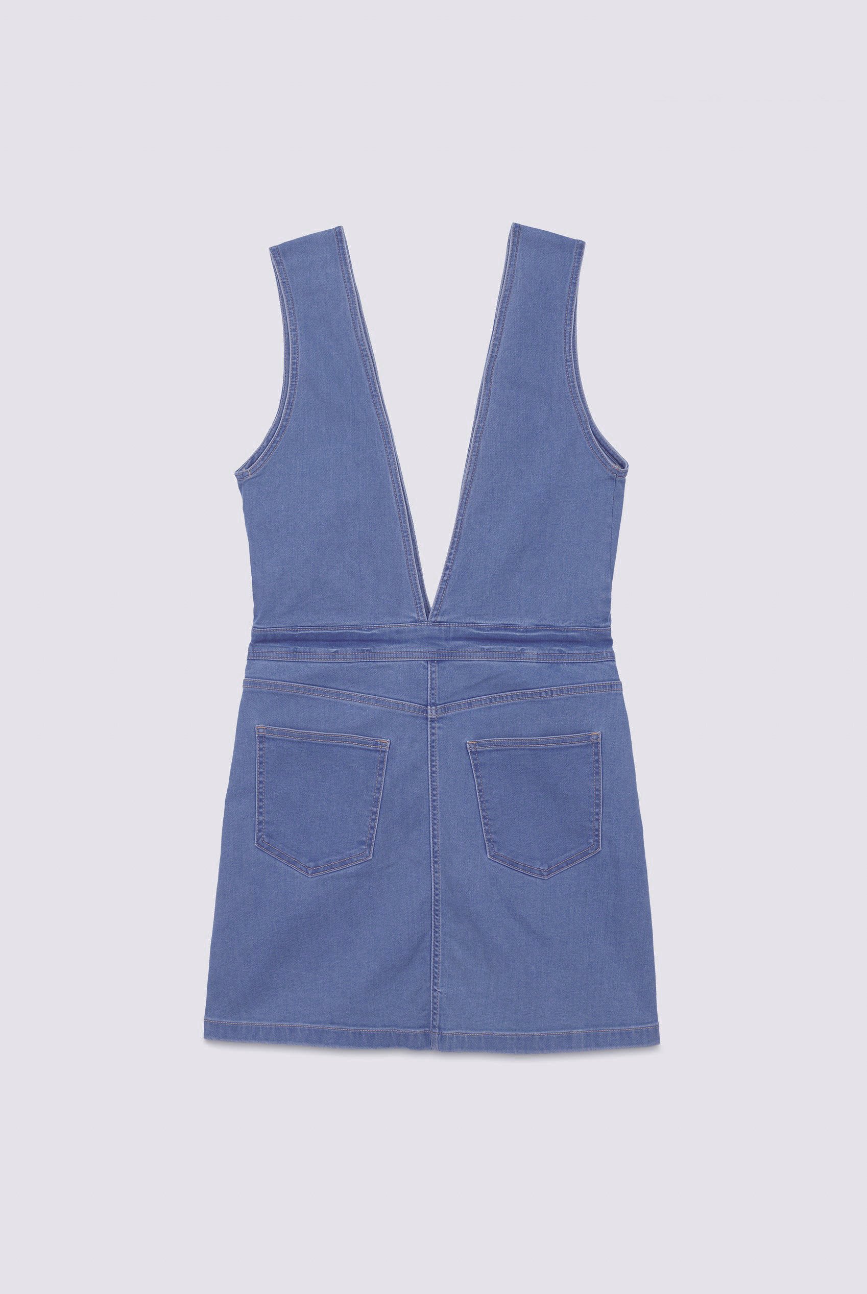Womens Plunge V-Neck Denim Mini Dress