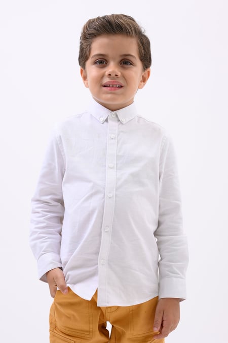 Boys White LS Stretch Shirt (3-14yrs)