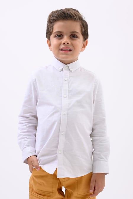 Boys White LS Stretch Shirt (3-14yrs)