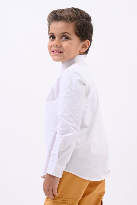 Boys White LS Stretch Shirt (3-14yrs)