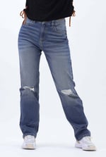 Womens Straight Fit Ripped Jeans