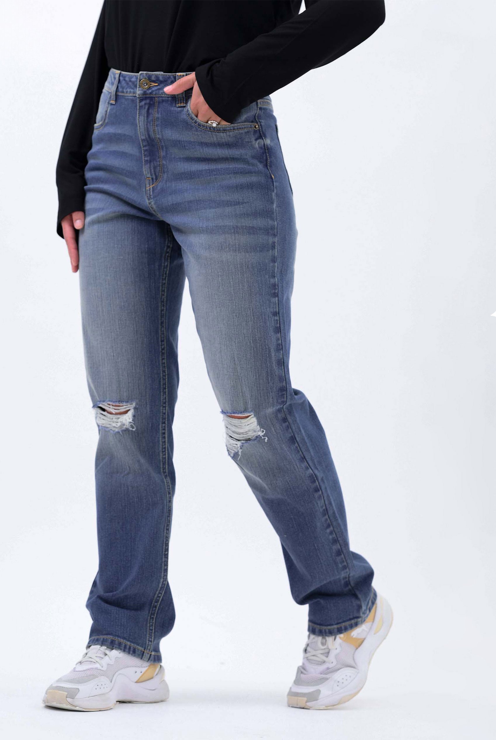 Womens Straight Fit Ripped Jeans