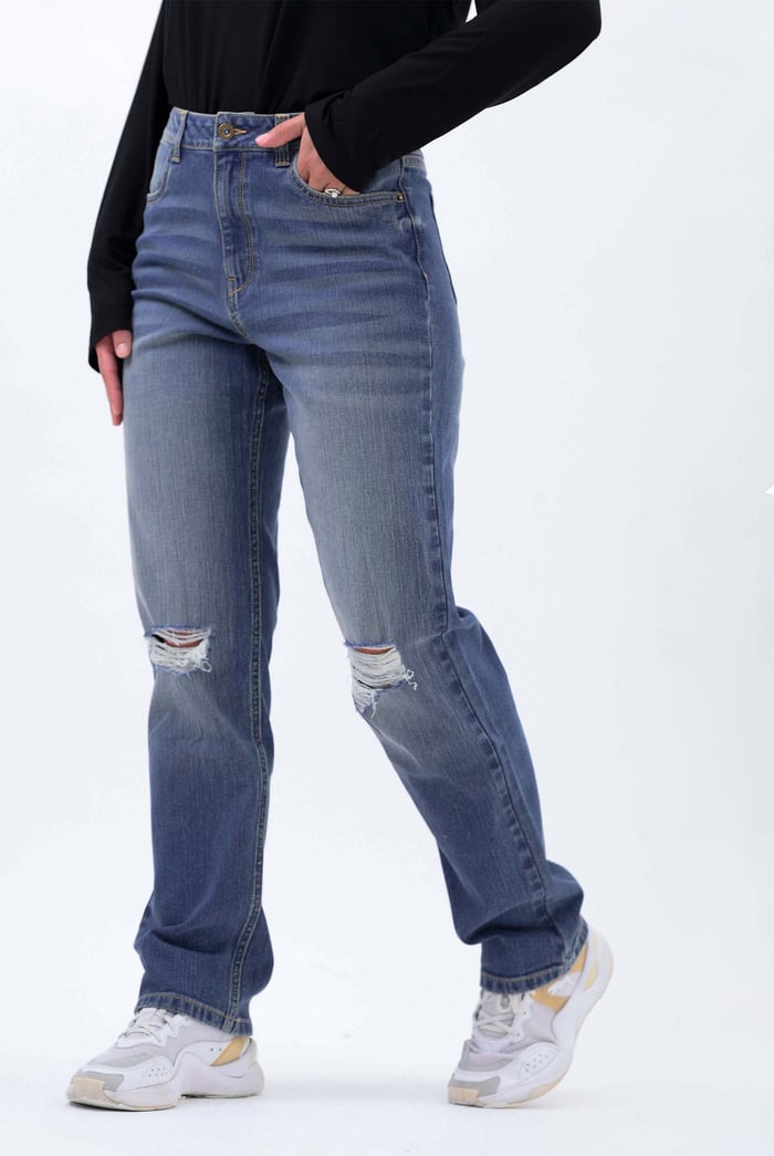 Womens Straight Fit Ripped Jeans
