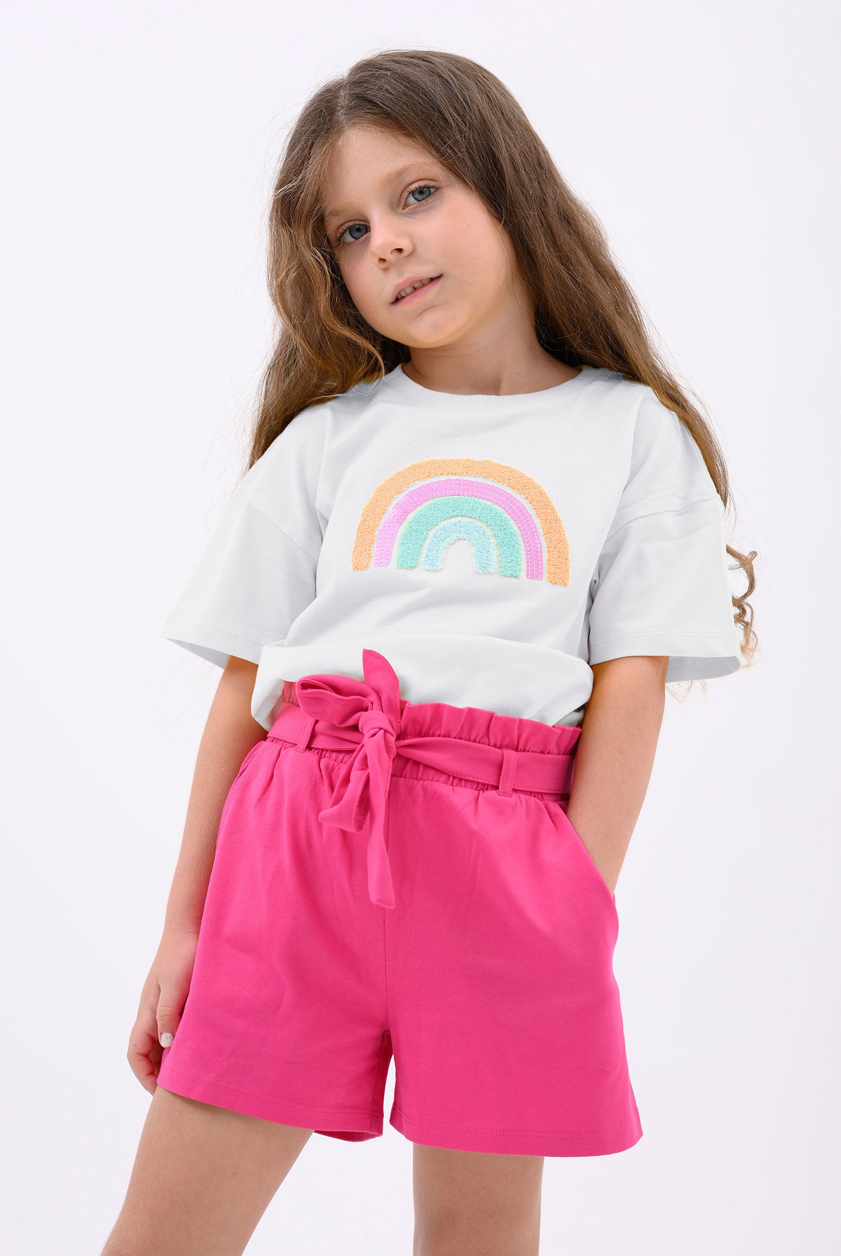 Girls Rainbow Embroidered T-Shirt