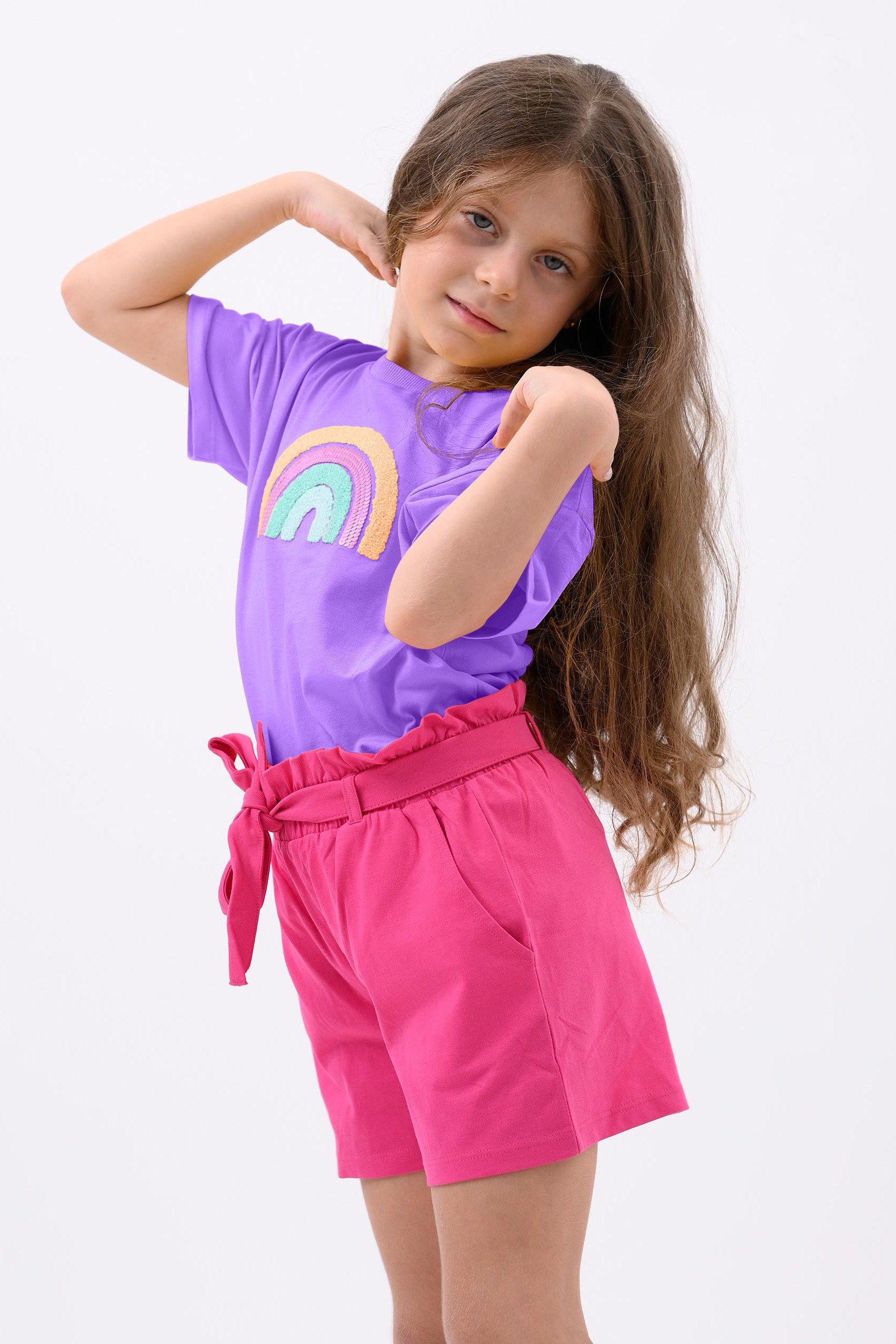 Girls Rainbow Embroidered T-Shirt