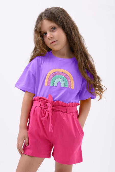 Girls White Rainbow Embroidered T-Shirt