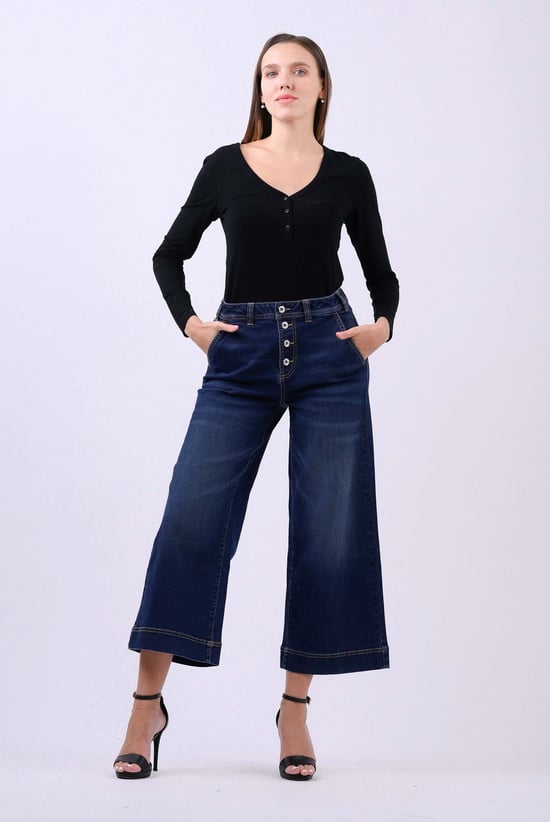 Womens High Waist Denim Culottes