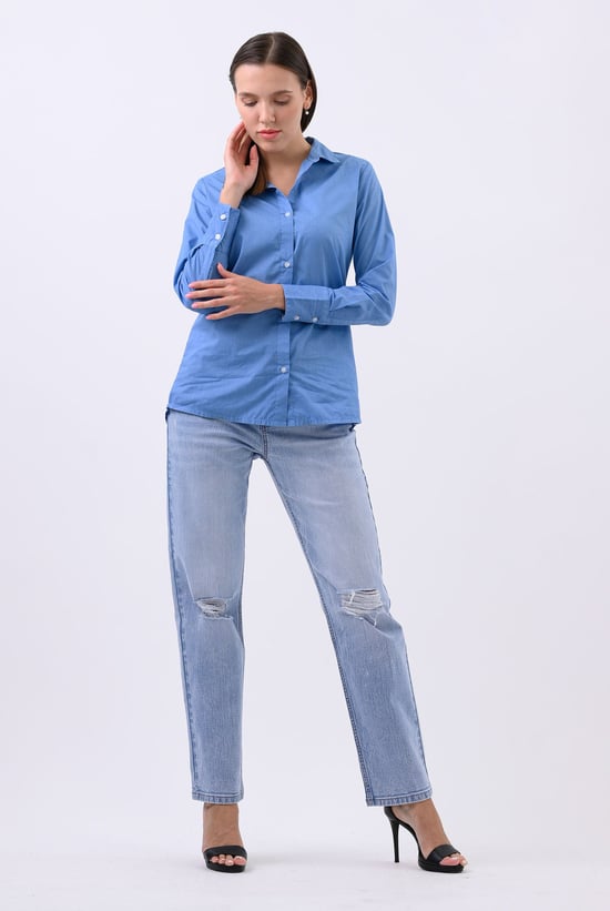 Womens Straight Fit Ripped Jeans