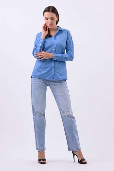Womens Light Blue Straight Fit Ripped Jeans