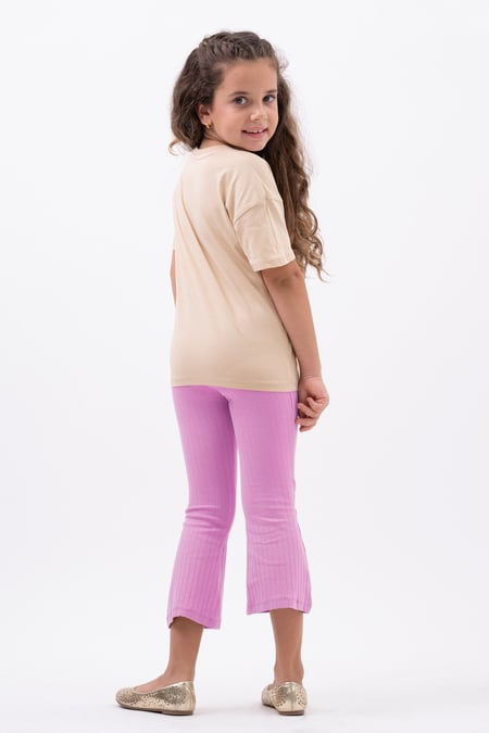 Girls Pink Texture Ribbed Flared Leggings