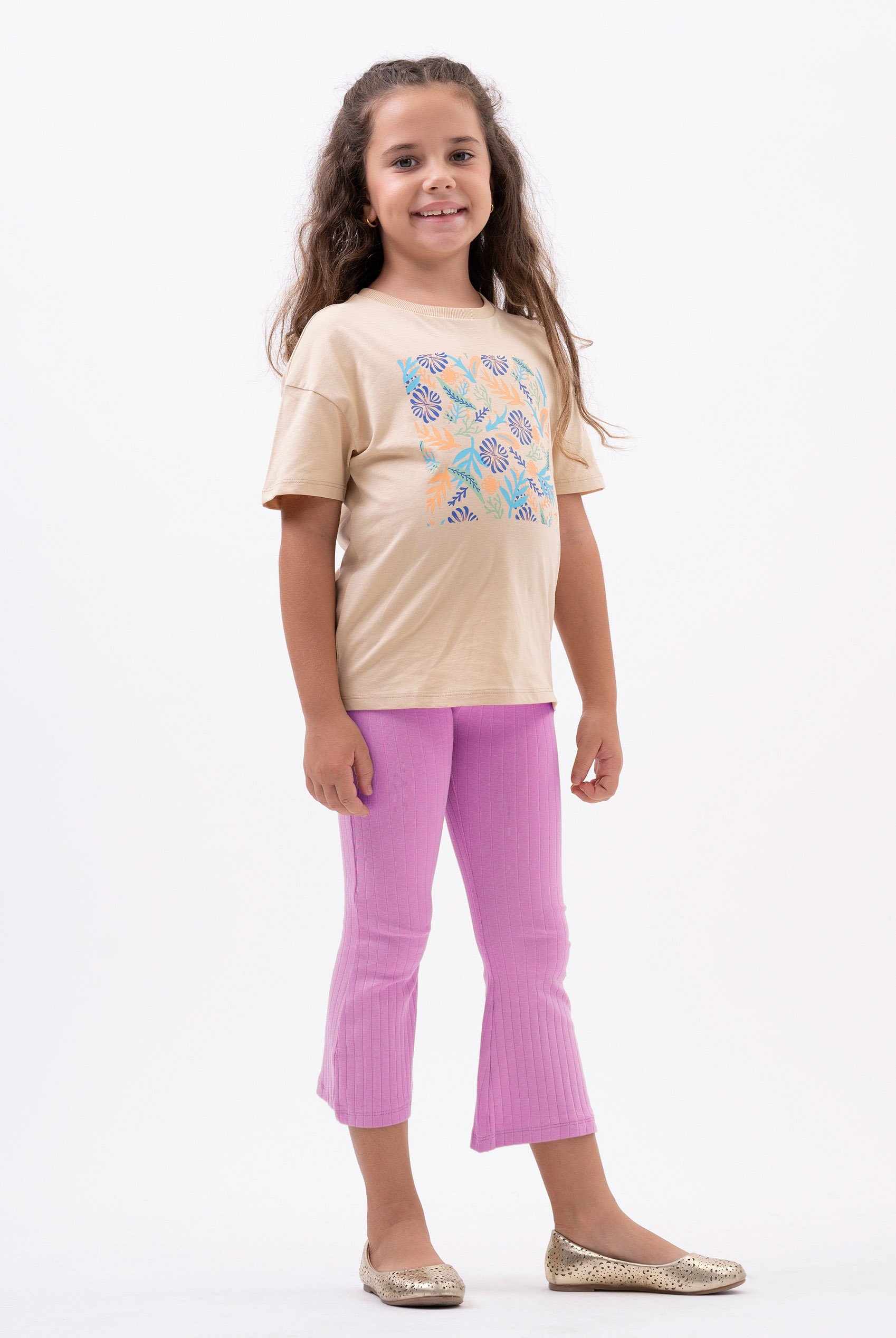 Girls Texture Ribbed Flared Leggings