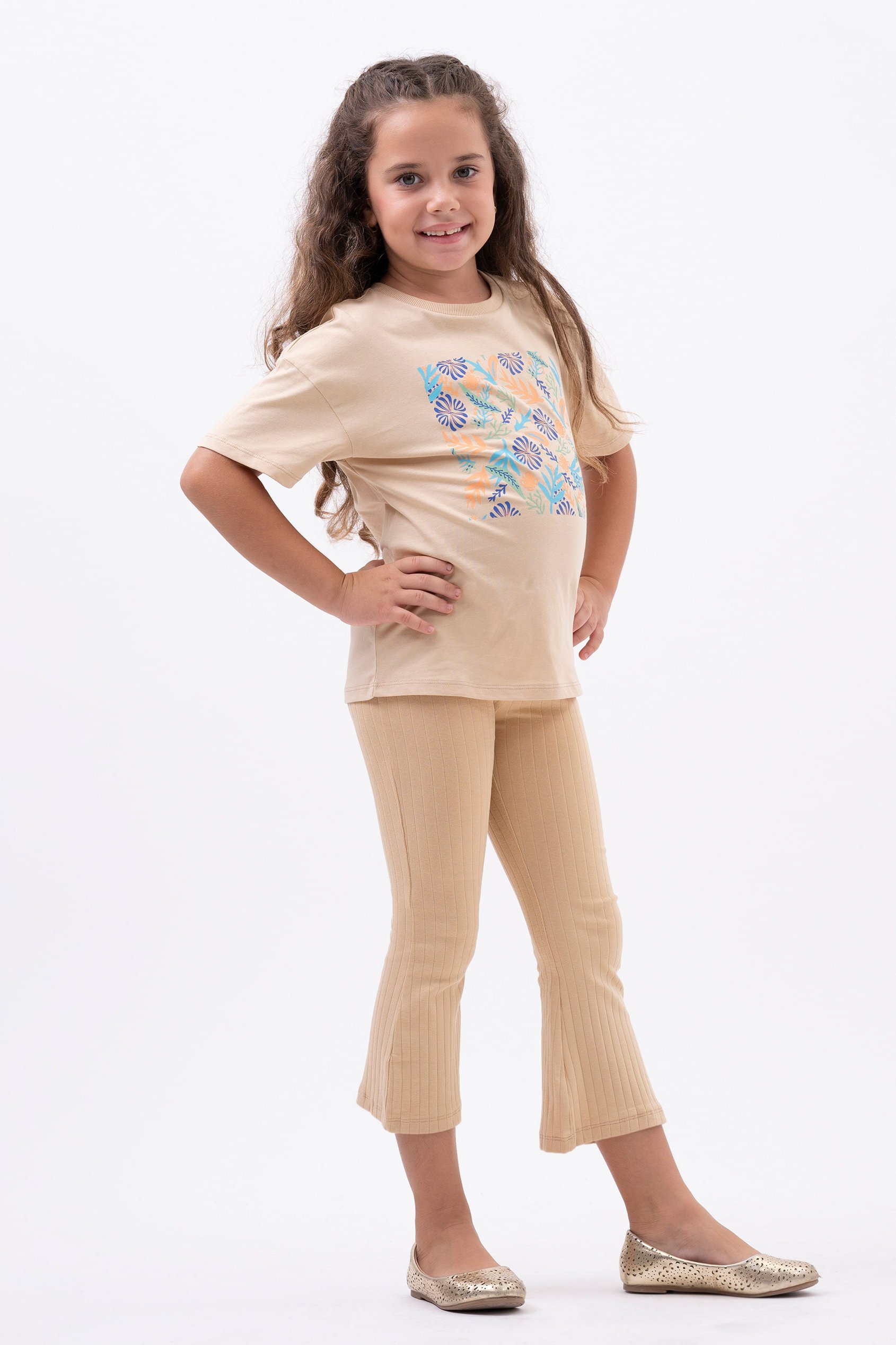 Girls Texture Ribbed Flared Leggings
