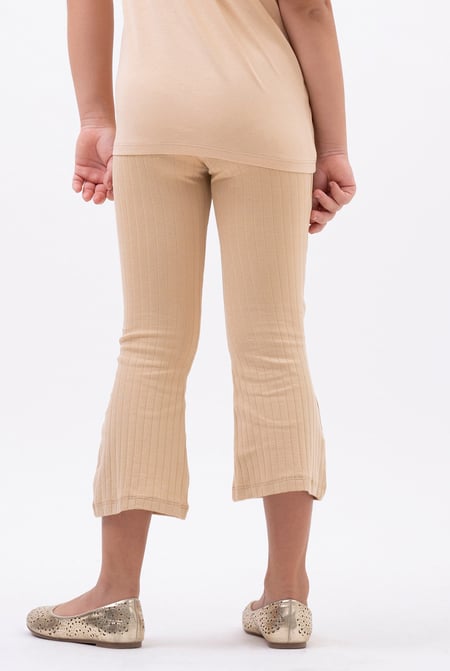 Girls Cream Texture Ribbed Flared Leggings