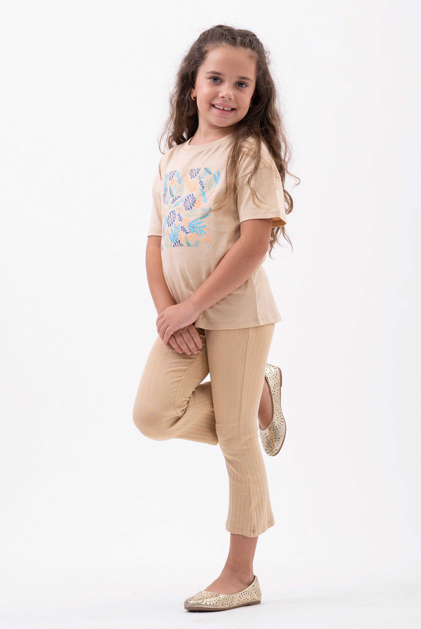 Girls Texture Ribbed Flared Leggings