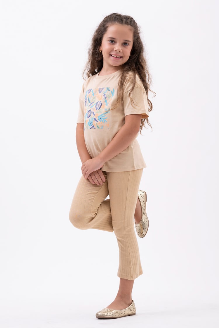 Girls Texture Ribbed Flared Leggings