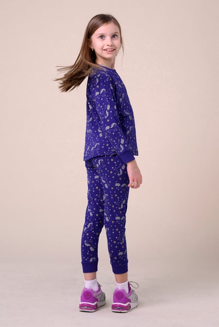 Girls Blue Unicorn Print Pyjama Set (2/3yrs-7/8yrs)